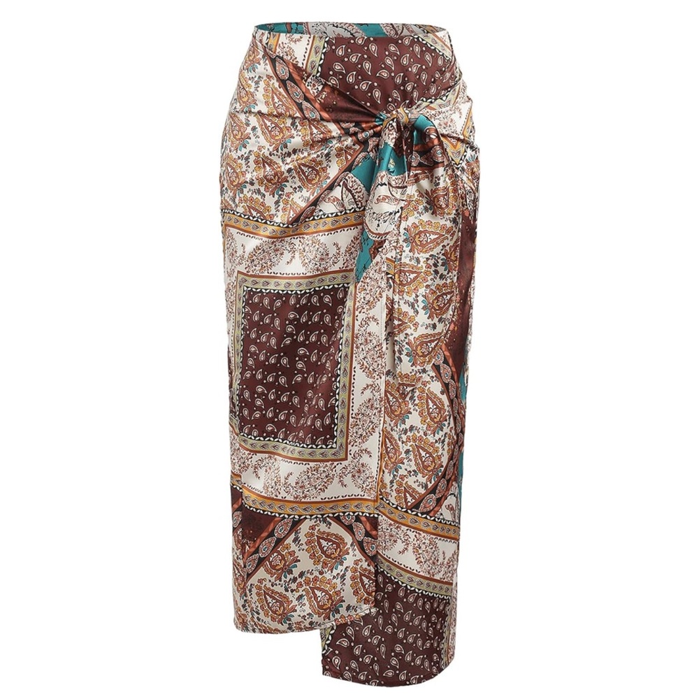 ZAFUL Women's Boho Asymmetrical Wrap Skirt Paisley Printed High Waist Ruched